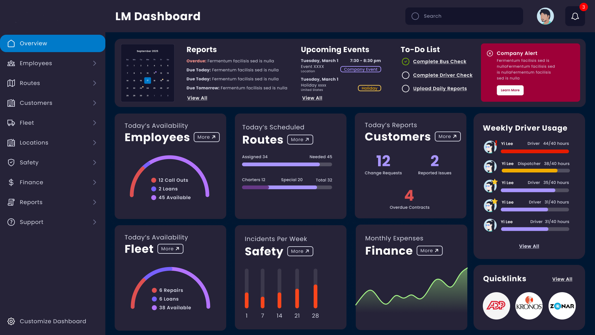 an enterprise data dashboard for a logistics company